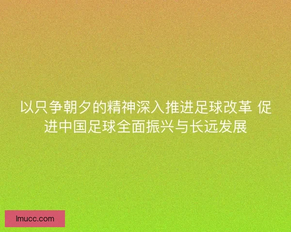 以只争朝夕的精神深入推进足球改革 促进中国足球全面振兴与长远发展 以只争朝夕的精神深入推进足球改革 促进中国足球全面振兴与长远发展